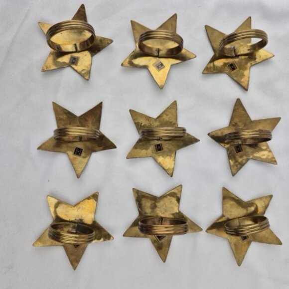 Vintage Brass Hammered Star Napkin Rings Set of 9 - Picture 12 of 16